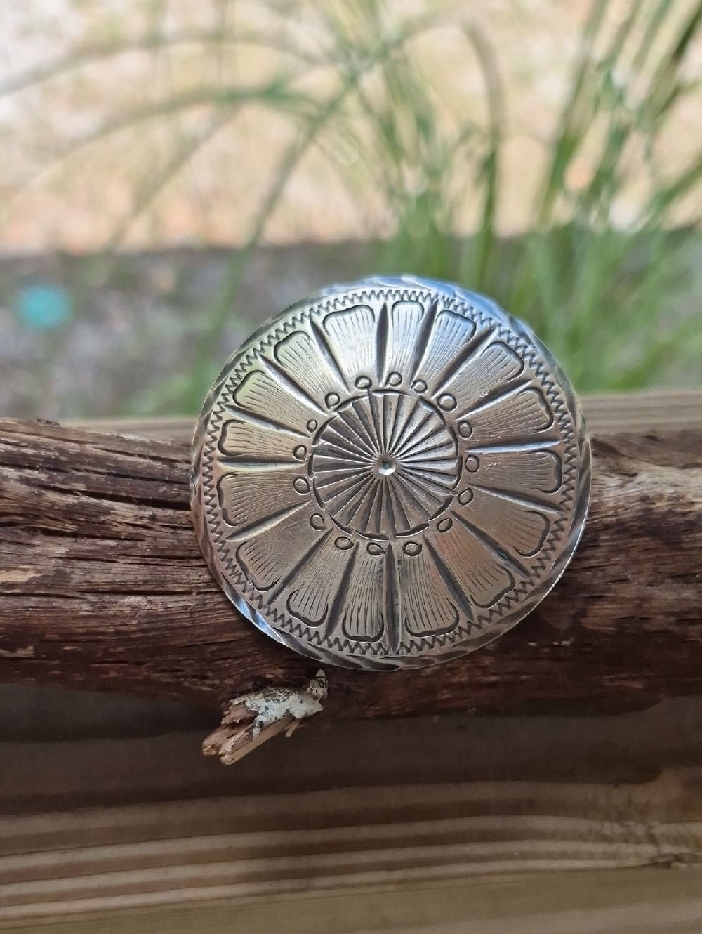 VINTAGE STAMPED SILVER OVER LAY BEAUTIFUL CONCHO